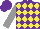Silk - Purple, yellow diamonds, grey sleeves, purple cap