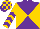 Silk - Purple and gold diabolo, gold sleeves, purple chevrons, checked cap, purple peak