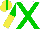 Silk - White, green cross belts, green and yellow halved sleeves, green stripe on yellow cap