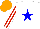 Silk - White, blue star, red and white striped sleeves, orange cap