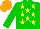 Silk - Green, yellow stars, green sleeves, orange cap