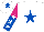 Silk - white, royal blue star, cerise and royal blue halved sleeves, white stars, white cap, royal blue star