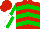 Silk - Red, green chevrons, white and green quartered sleeves, red cap