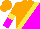 Silk - orange and magenta halved diagonally, yellow sash, orange and magenta halved sleeves, yellow armbands, orange cap