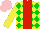 Silk - Yellow, green diamonds, red stripe, pink cap