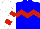 Silk - Blue, red chevron hoop, white sleeves, red hoops, white cap