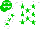 Silk - White body, green stars, white arms, green stars, green cap, white stars