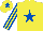 Silk - Yellow, royal blue star, striped sleeves, royal blue star on cap