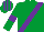 Silk - emerald green, purple sash, purple armlets, emerald green cap, purple stripes