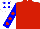 Silk - red, blue sleeves, red spots, white cap, blue spots