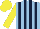 Silk - light blue and dark blue stripes, yellow sleeves and cap