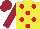 Silk - yellow, red spots, maroon sleeves and cap