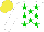 Silk - White, green stars, white sleeves, yellow cap
