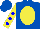 Silk - Royal blue, blue cross on yellow oval, blue dots on yellow sleeves, royal blue cap