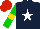 Silk - dark blue, white star, gold armbands on green sleeves, red cap