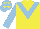 Silk - Yellow body, light blue chevron, light blue arms, yellow stars on light blue cap
