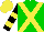 Silk - Green, yellow crossbelts, black sleeves, yellow hoops, yellow cap