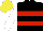 Silk - Black, two red hoops, white sleeves, yellow cap