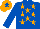 Silk - Royal blue, orange stars, orange cap, royal blue star