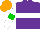 Silk - Purple, white hoop, white sleeves, green armbands, orange cap