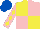 Silk - YELLOW and PINK (quartered), PINK sleeves, YELLOW diamonds, ROYAL BLUE cap