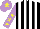 Silk - black and white striped, mauve sleeves, yellow stars, mauve cap, yellow star