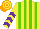 Silk - Yellow, light green stripes, yellow, purple chevrons sleeves, orange, yellow hooped cap