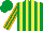 Silk - emerald green, yellow stripes, emerald green sleeves, orange stripes