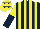 Silk - Dark blue & yellow stripes, yellow & dark blue halved sleeves, yellow cap, dark blue stars