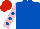 Silk - royal blue, pink sleeves, royal blue spots on sleeves, red cap