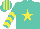 Silk - Turquoise, bright yellow star, turquoise sleeves, bright yellow chevrons, striped cap