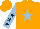 Silk - Orange, light blue star, light blue sleeves, dark blue stars, orange cap