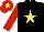 Silk - Black, yellow star, red sleeves and cap, yellow star