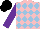 Silk - Pink, light blue diamonds, purple sleeves, black cap