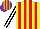 Silk - Yellow and red stripes, black and white striped sleeves, purple and orange striped cap