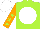 Silk - lime green, white disc, orange star, orange sleeves, lime green stars, white cap