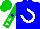 Silk - blue, white horseshoe, white stars on green sleeves, blue star on green cap