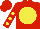 Silk - Red, yellow disc, yellow spots on sleeves, yellow circle on cap