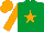 Silk - Emerald green, orange star, orange sleeves and cap