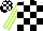 Silk - White and black checked, white sleeves, lime green stripes, black and white checked cap