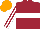 Silk - Maroon, white hoop, maroon and white striped sleeves, orange cap