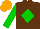 Silk - Brown, green diamond & sleeves, orange cap