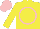Silk - Yellow, pink circled rose, pink  cap