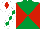 Silk - Emerald green & red diabolo, white sleeves, emerald green diamonds, white cap, red diamond