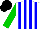 Silk - White and blue stripes, green sleeves, black cap