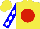 Silk - Yellow, red ball, white diamonds on blue sleeves