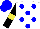 Silk - White, blue dots, black sleeves, yellow armbands, blue cap