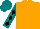 Silk - Orange, teal sleeves, black diamonds, teal cap