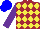 Silk - Maroon, yellow diamonds, purple sleeves, blue cap