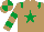 Silk - light brown, emerald green star and epaulets, light brown sleeves, emerald green hoops, quartered cap